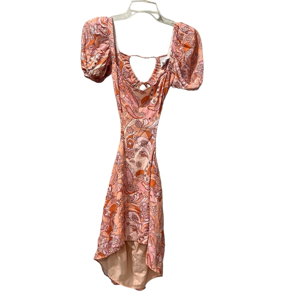 Sky To Moon Women’s Pink Peach Floral Mini Dress Size Small Funky Boho 7…